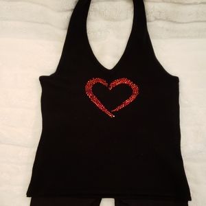 XOXO JEANS BLACK HALTER TOP with RED HEART